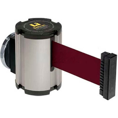 Lavi Industries Satin Magnetic Wall Mount Unit, 13'L Burgundy Retractable Belt