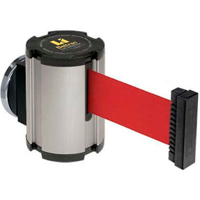 Lavi Industries Satin Magnetic Wall Mount Unit, 13'L Red Retractable Belt