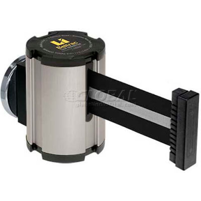 Lavi Industries Satin Magnetic Wall Mount Unit, 13'L Silver/Black Retractable Belt