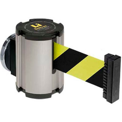 Lavi Industries Satin Magnetic Wall Mount Unit, 13'L Safety Black/Yellow Retractable Belt
