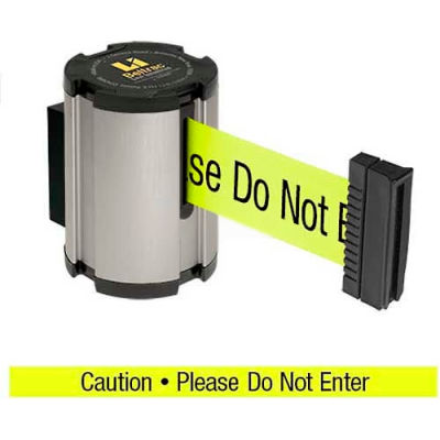 Lavi Industries Retractable Belt Barrier, Satin Wall Mount, 13'L "Caution - Do Not Enter" Belt