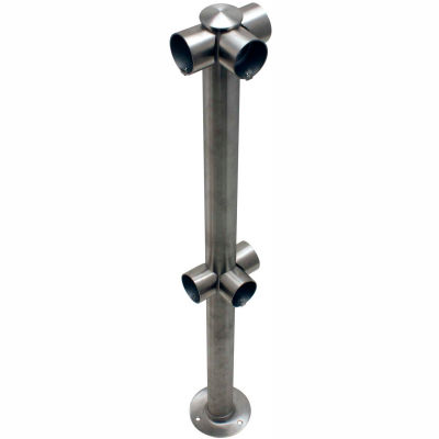 Tensabarrier Fixed Railing System Satin SS Dual Line Adapta-Rail 3-Way Post