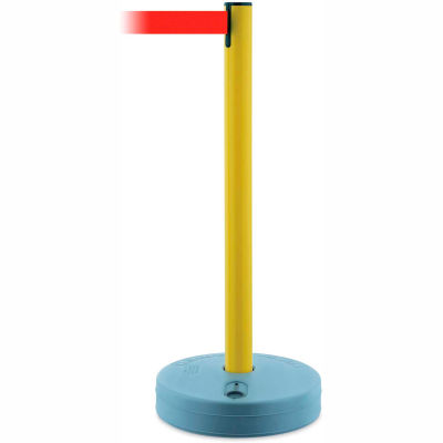 Tensabarrier Crowd Control, Queue Stanchion Retractable Barrier Plastic Post, Yllw W/ 7.5' Red Belt
