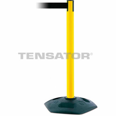 Tensabarrier Crowd Control, Queue Stanchion Barrier Plastic Post, Yllw W/ 7.5' Blk Retractable Belt