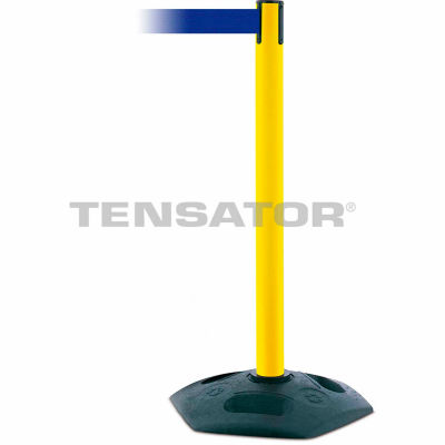 Tensabarrier Yellow Heavy Duty Post 7.5'L Blue Retractable Belt Barrier
