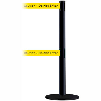 Tensabarrier Safety Crowd Control, Queue Stanchion, Blue W/ 7.5' Yllw "Caution" Retractable Belt