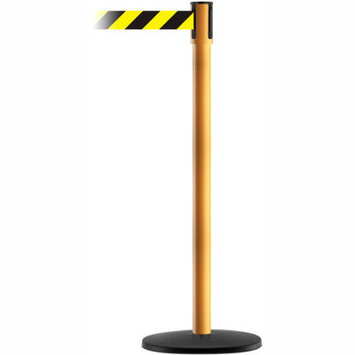 Tensabarrier Crowd Control, Queue Stanchion Post, Yllw W/ 7.5' Black/Yellow Retractable Belt Barrier