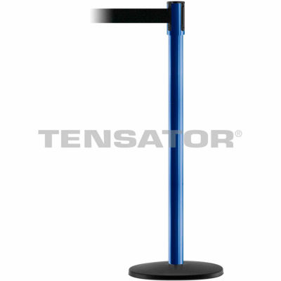 Tensabarrier Safety Crowd Control, Queue Stanchion Post, Blue W/ 7.5' Black Retractable Belt Barrier