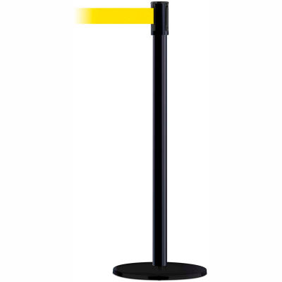 Tensabarrier Safety Crowd Control, Queue Stanchion Post, Blk W/ 7.5' Yellow Retractable Belt Barrier