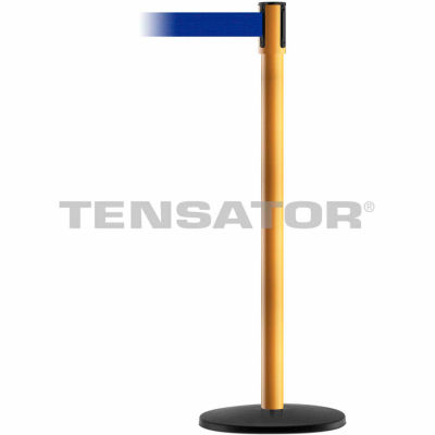 Tensabarrier Safety Crowd Control, Queue Stanchion Post, Yllw W/ 7.5' Blue Retractable Belt Barrier