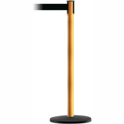 Tensabarrier Safety Crowd Control, Queue Stanchion Post, Yellow W/ 7.5' Blk Retractable Belt Barrier