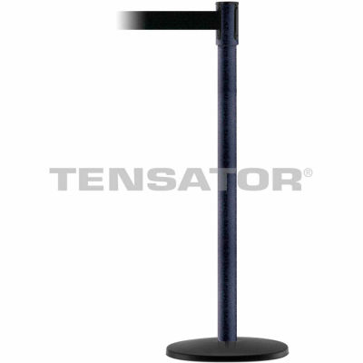 Tensabarrier Crowd Control, Queue Stanchion Post, Blk Wrinkle W/ 7.5' Black Retractable Belt Barrier