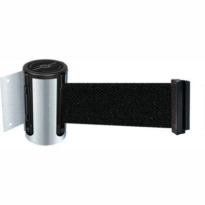 Tensabarrier Safety Crowd Control, Retractable Wall Mount Barrier, Satin Chrome W/ 13' Black Belt