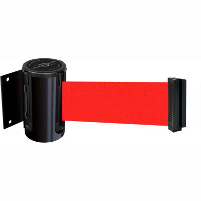 Tensabarrier Safety Crowd Control, Retractable Wall Mount Barrier, Black With 13' Red Belt