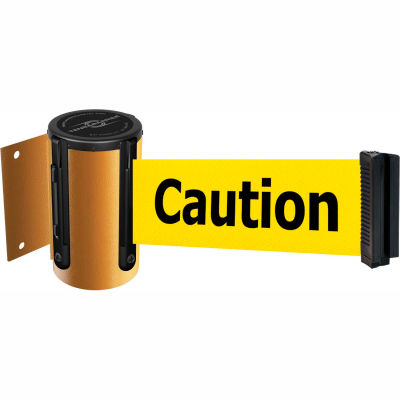 Tensabarrier Safety Crowd Control, Retractable Wall Mount Barrier, Yellow 13' Yellow "Caution" Belt