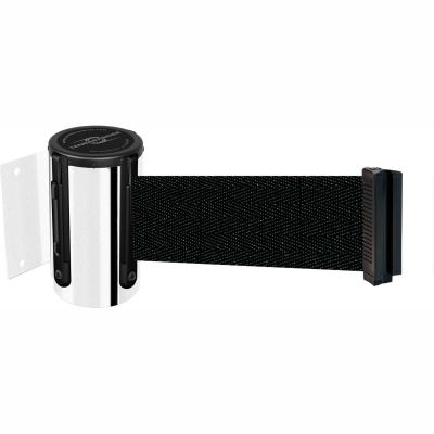 Tensabarrier Safety Crowd Control, Retractable Wall Mount Barrier, Pol Chrome W/ 7'6" Black Belt