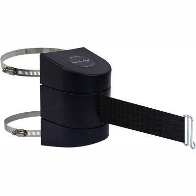 Tensabarrier Safety Crowd Control, Retractable Clamp Wall Mount Barrier, Black With 15' Black Belt