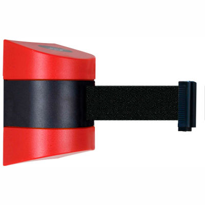 Tensabarrier Safety Crowd Control, Retractable Wall Mount Barrier, Red With 30' Black Belt
