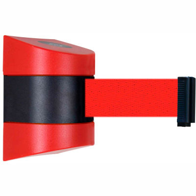 Tensabarrier Safety Crowd Control, Retractable Wall Mount Barrier, Red With 30' Red Belt