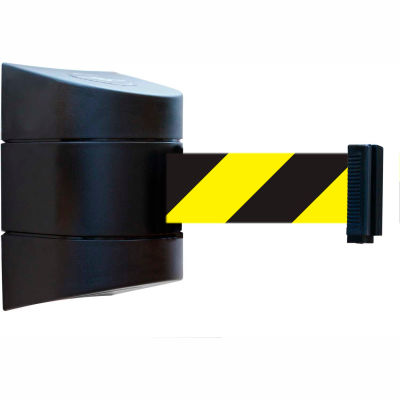 Tensabarrier Safety Crowd Control, Retractable Wall Mount Barrier, Black With 30' Black/Yellow Belt