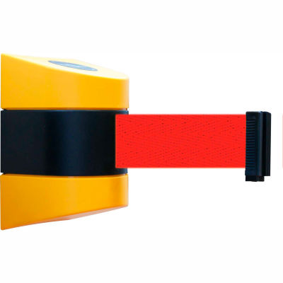 Tensabarrier Safety Crowd Control, Retractable Wall Mount Barrier, Yellow With 30' Red Belt