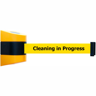 Tensabarrier Yellow Wall Mount 30'L BLK/YLW Cleaning in Progress Retractable Belt Barrier