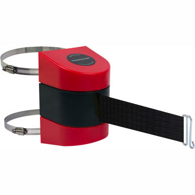 Tensabarrier Crowd Control, Retractable Clamp Wall Mount Barrier, Red 24' Black Belt And Wire Clip