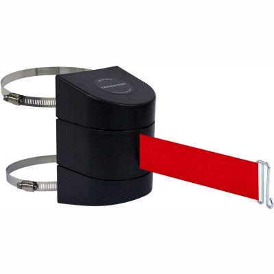 Tensabarrier Crowd Control, Retractable Clamp Wall Mount Barrier, Blk W/ 24' Red Belt And Wire Clip