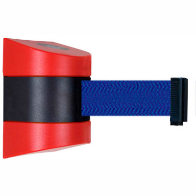 Tensabarrier Safety Crowd Control, Retractable Wall Mount Barrier, Red With 24' Blue Belt