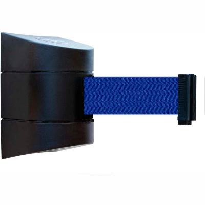 Tensabarrier Safety Crowd Control, Retractable Wall Mount Barrier, Black With 24' Blue Belt