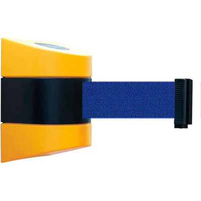 Tensabarrier Safety Crowd Control, Retractable Wall Mount Barrier, Yellow With 15' Blue Belt