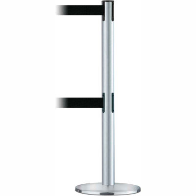 Tensabarrier Safety Crowd Control, Queue Dual Stanchion Post, Satin Chrome With 7.5' Black Belt
