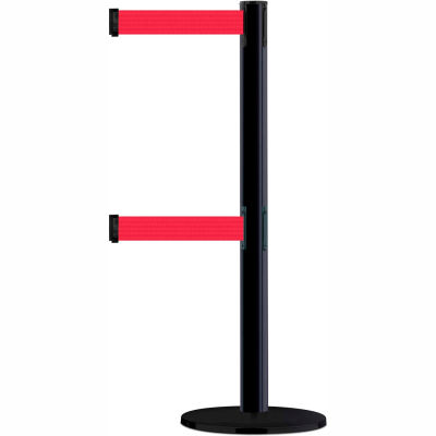 Tensabarrier Safety Crowd Control, Queue Dual Stanchion Post, Black W/ 7.5' Red retractable Belt
