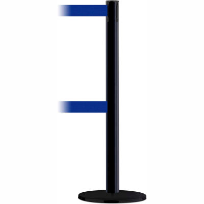 Tensabarrier Safety Crowd Control, Queue Dual Stanchion Post, Black W/ 7.5' Blue Retractable Belt