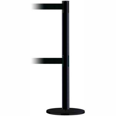 Tensabarrier Safety Crowd Control, Queue Dual Stanchion Post, Black W/ 7.5' Black Retractable Belt