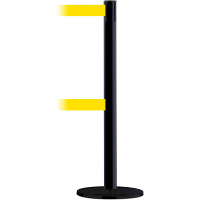 Tensabarrier Safety Crowd Control, Queue Dual Stanchion Post, Black W/ 7.5' Yellow Retractable Belt