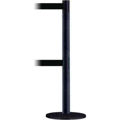 Tensabarrier Crowd Control, Queue Dual Stanchion Post, Black Wrinkle, 7.5'L Black Retractable Belt