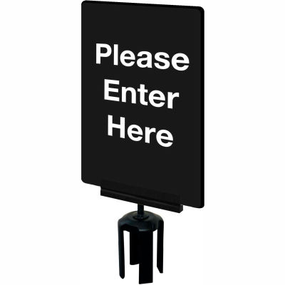 Tensabarrier 7"x11" 1/4" Thick Acrylic Sign, Black - "Please Enter Here"