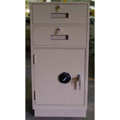 Fenco Pedestal Safe S-222R-A - 2 Drawers Thick Frame Right Hinged Door 19x19x38-1/2 Champagne