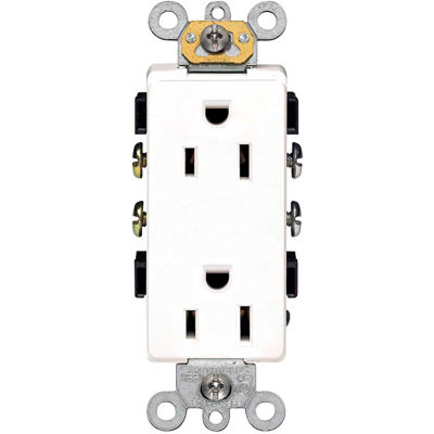 Leviton 16242-W 15A, 125V, Decora Plus Duplex Receptacle, Commercial Grade, Self Grounding, White