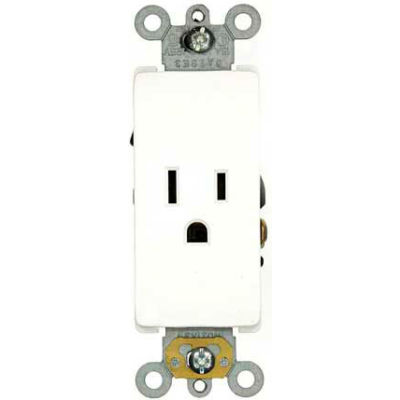 Leviton 16251-W 15A, 125V, NEMA 5-15R, Decora Plus Single Receptacle, Self-Grounding, White