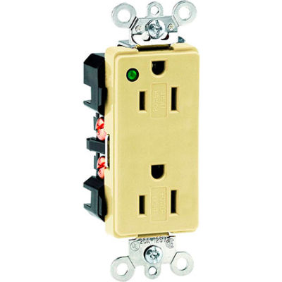 Leviton 16262-Pli 15a, 125v, Decora Plus Duplex Receptacle, Power Indication, Ivory - Min Qty 9