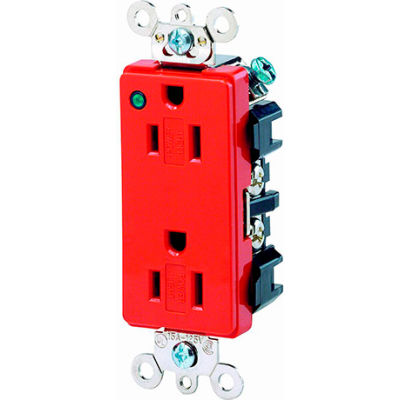 Leviton 16262-Plr 15a, 125v, Decora Plus Duplex Receptacle, Power Indication, Red - Min Qty 9