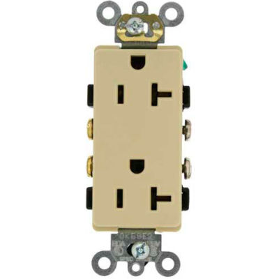 Leviton 16342-I 20A, 125V, Decora Plus Duplex Receptacle, Self Grounding, Ivory