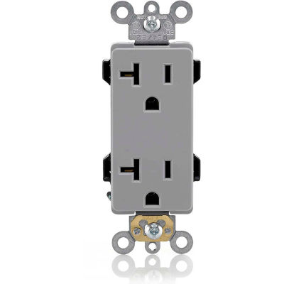 Leviton 16352-Gy 20a, 125v, Decora Plus Duplex Receptacle, Self Grounding, Gray - Min Qty 23