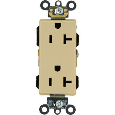 Leviton 16362-I 20a, 125v, Decora Plus Duplex Receptacle, Self Grounding, Ivory - Min Qty 13