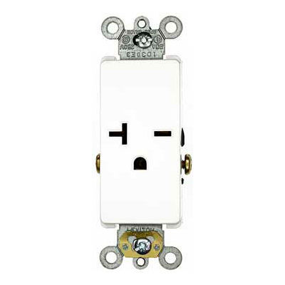 Leviton 16441-W 20A, 250V, Decora Plus Single Receptacle, Commercial Grade, Self-Grounding, White