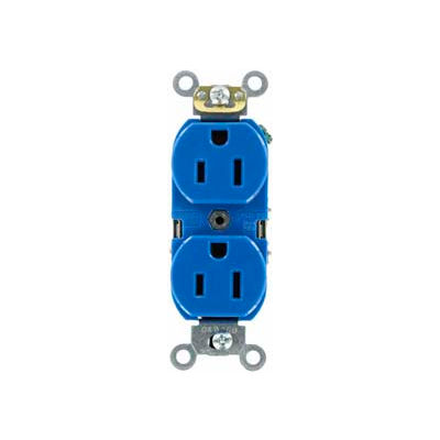 Leviton 5262-Sbu 15a, 125v, Duplex Receptacle, Self Grounding, Blue