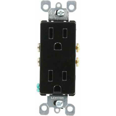 Leviton 5325-E 15A, 125V, Decora Duplex Receptacle, Grounding, Ebony - Pkg Qty 10