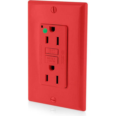 Leviton GFNT1-HFR 15A, 125V, SmartlockPro Slim Self-Test GFCI Receptacle, Hospital Grade, Red